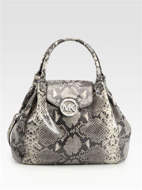 michael kors large fulton embossed snakeskin leather shoulder bag|michael kors fulton bag.